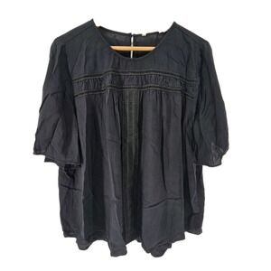 Soft Surroundings Black Tunic Top Size 1X Crochet Detail Peasant Boho